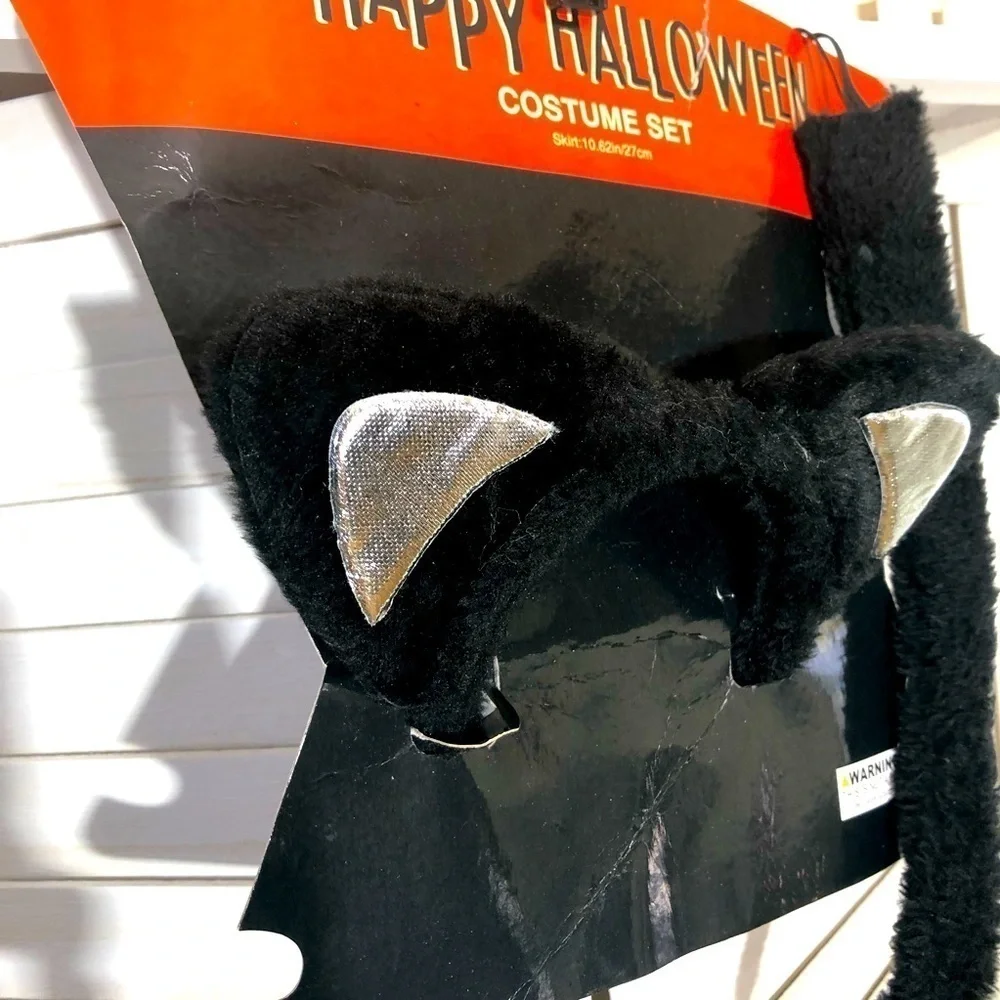 Black Cat Costume Set Ears and Tail Halloween One Size